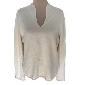 Prive 100% Cashmere  Knit Sweater Pullover IvoryV-Neck L